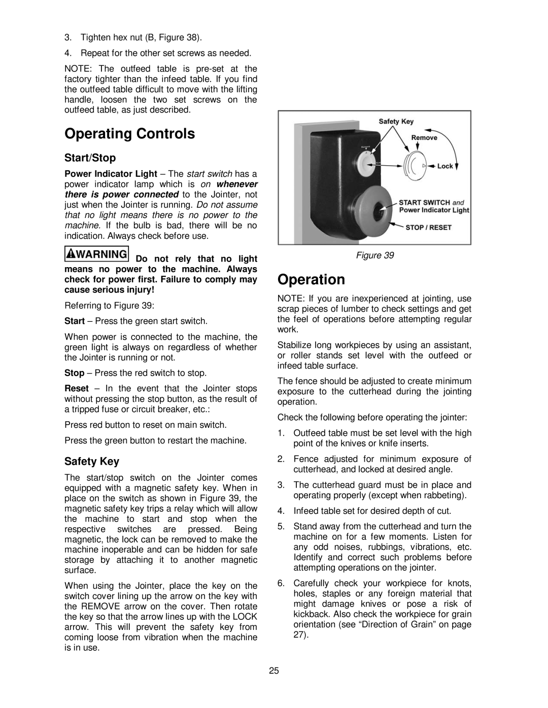 Powermatic PJ-882HH operating instructions Operating Controls, Operation, Start/Stop, Safety Key 