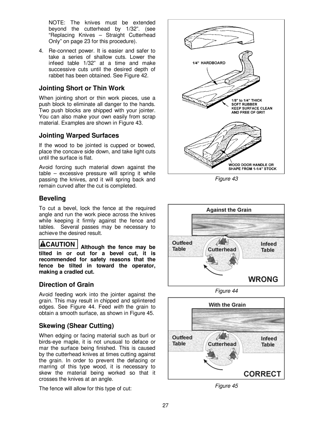 Powermatic PJ-882HH Jointing Short or Thin Work, Jointing Warped Surfaces, Beveling, Direction of Grain 