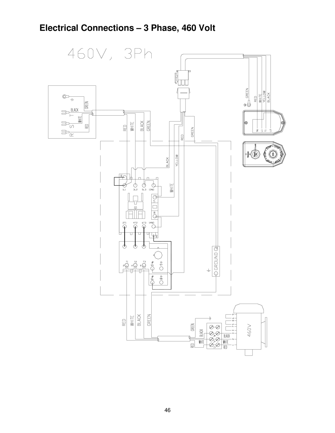 Powermatic PJ-882HH operating instructions Electrical Connections 3 Phase, 460 Volt 