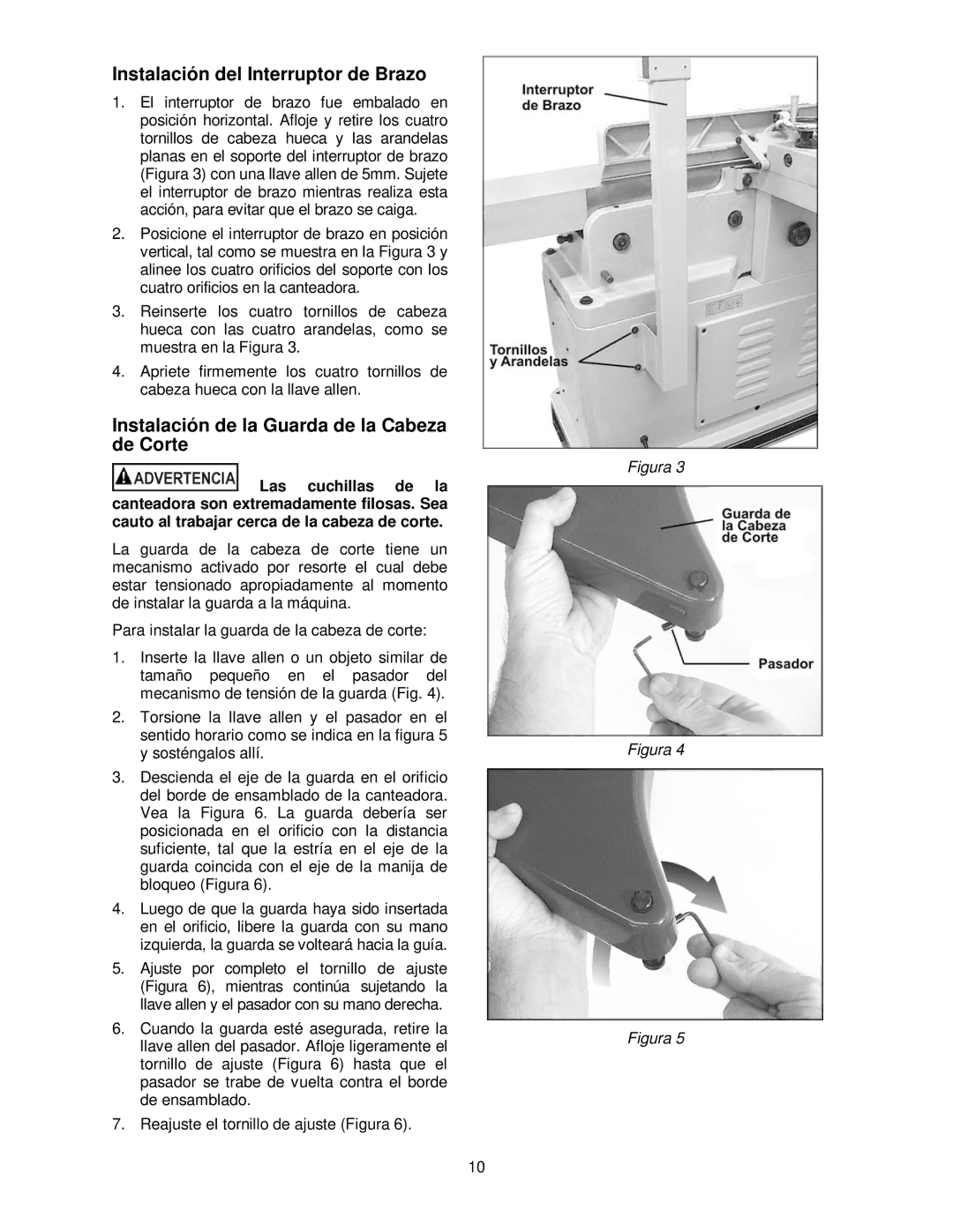 Powermatic PJ-882HH Instalación del Interruptor de Brazo, Instalación de la Guarda de la Cabeza de Corte 