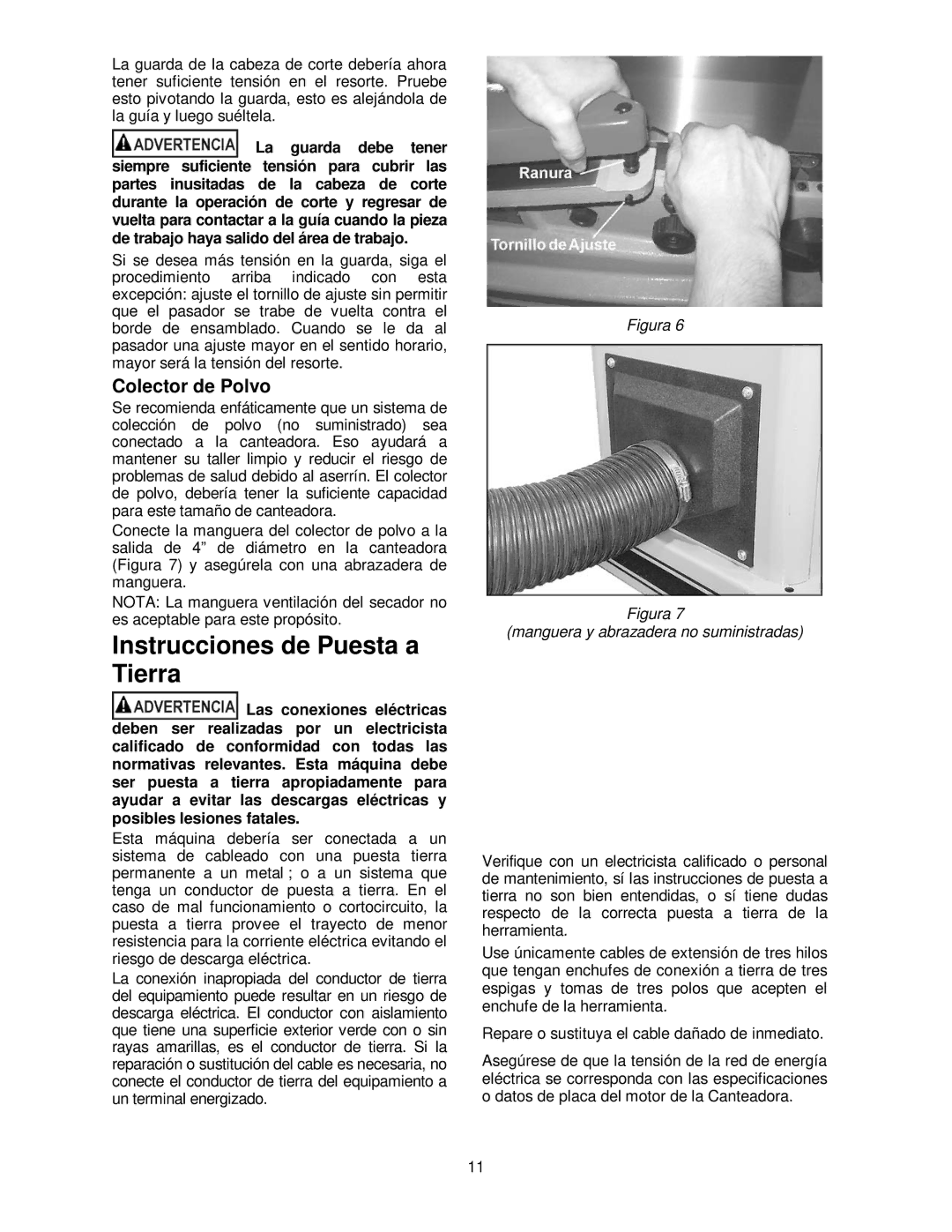 Powermatic PJ-882HH operating instructions Instrucciones de Puesta a Tierra, Colector de Polvo 