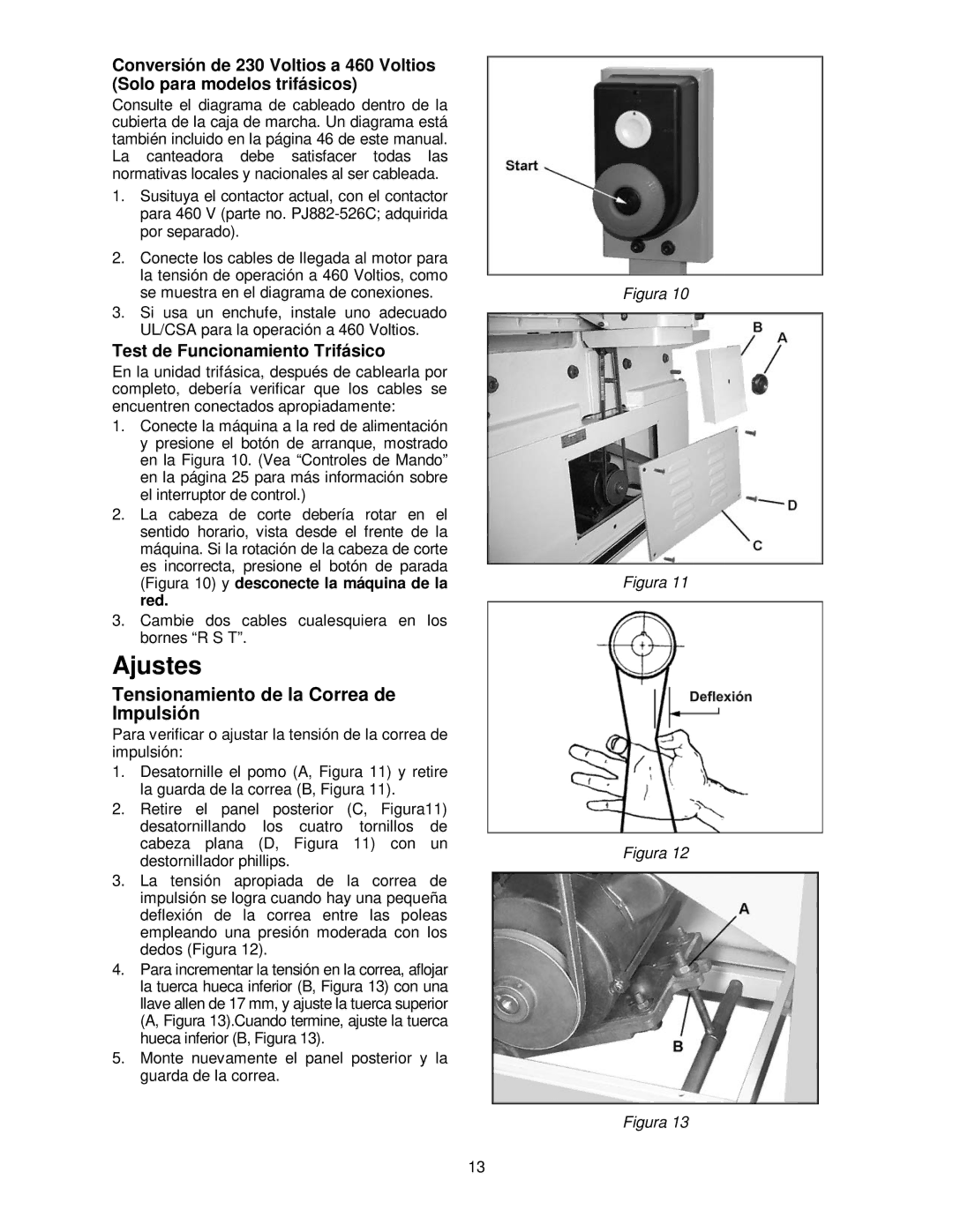 Powermatic PJ-882HH operating instructions Ajustes, Tensionamiento de la Correa de Impulsión 