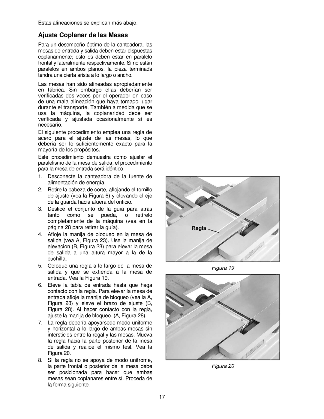 Powermatic PJ-882HH operating instructions Ajuste Coplanar de las Mesas 