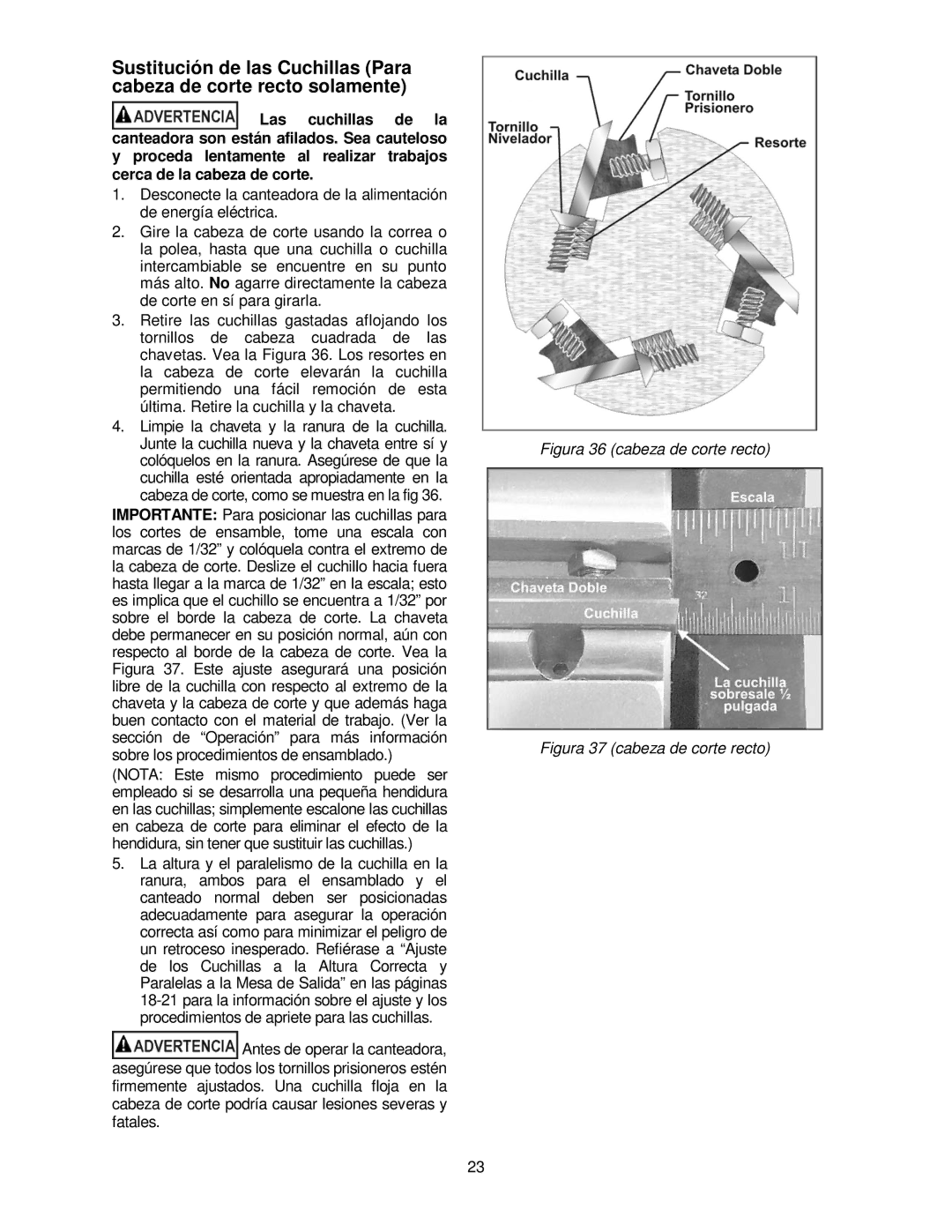 Powermatic PJ-882HH operating instructions Figura 36 cabeza de corte recto 