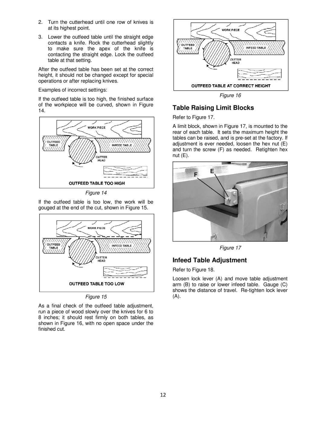 Powermatic PJ1696 operating instructions Table Raising Limit Blocks, Infeed Table Adjustment 