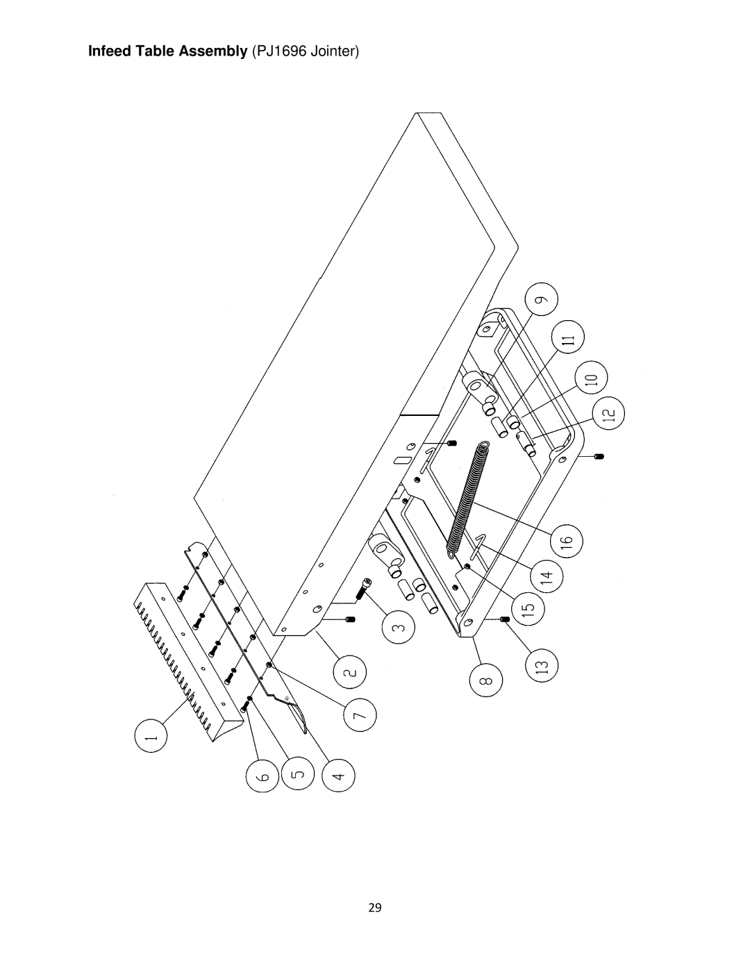 Powermatic operating instructions Infeed Table Assembly PJ1696 Jointer 