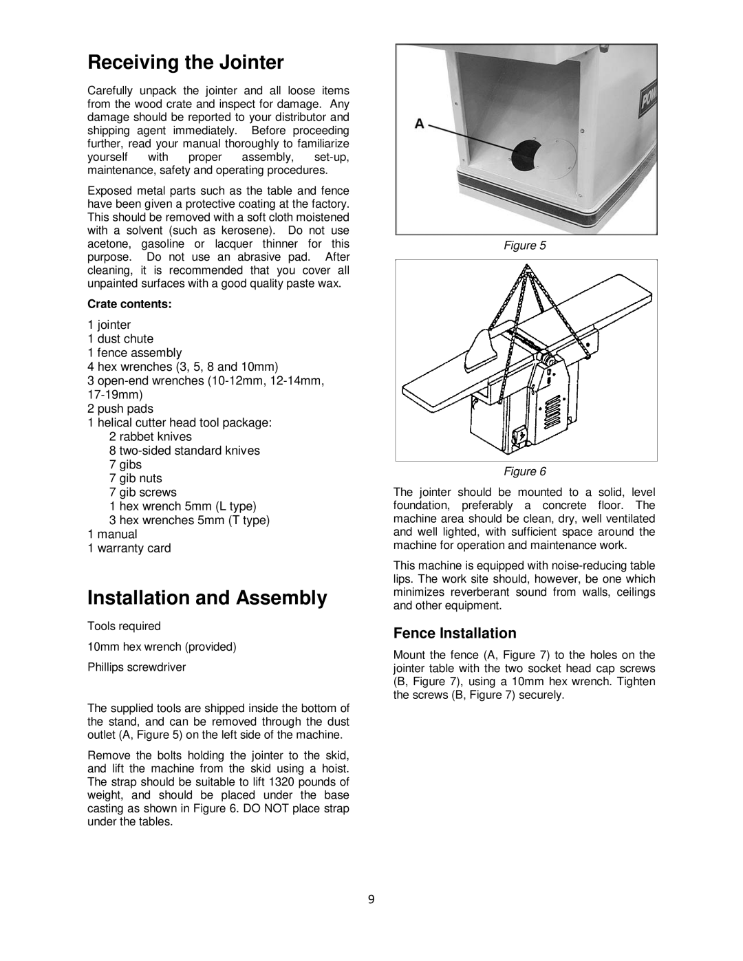 Powermatic PJ1696 operating instructions Receiving the Jointer, Installation and Assembly, Fence Installation 