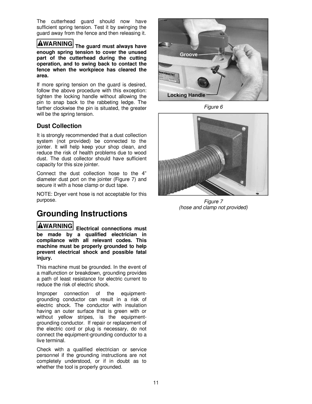 Powermatic PJ882 operating instructions Grounding Instructions, Dust Collection 