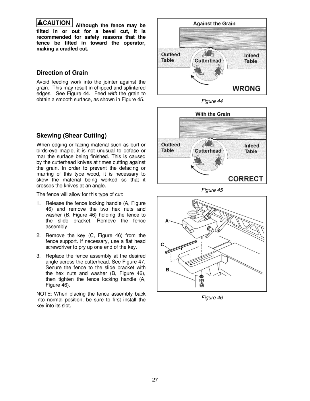 Powermatic PJ882 operating instructions Direction of Grain, Skewing Shear Cutting 