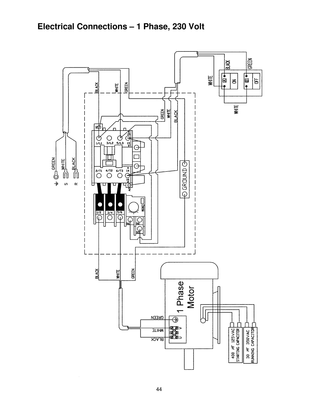 Powermatic PJ882 operating instructions Electrical Connections 1 Phase, 230 Volt 