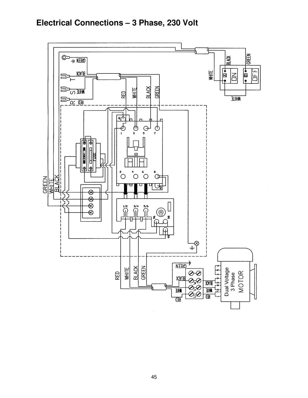 Powermatic PJ882 operating instructions Electrical Connections 3 Phase, 230 Volt 