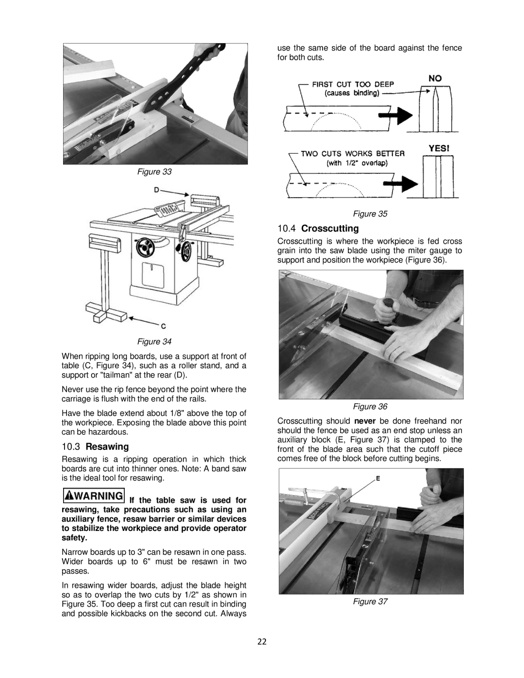 Powermatic pm1000 operating instructions Resawing, Crosscutting 