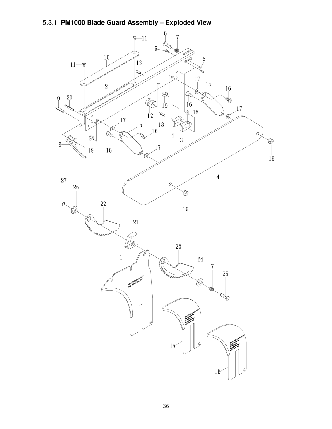 Powermatic pm1000 operating instructions 15.3.1 PM1000 Blade Guard Assembly Exploded View 