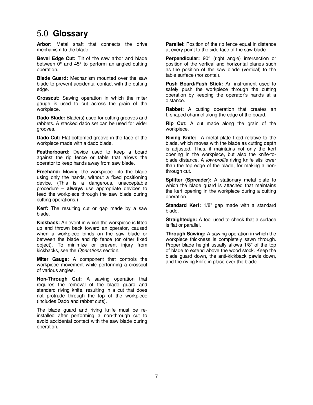 Powermatic pm1000 operating instructions Glossary 