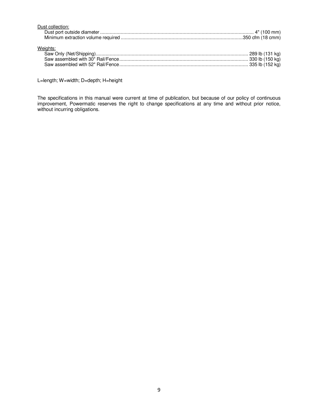 Powermatic pm1000 operating instructions Cfm 18 cmm 