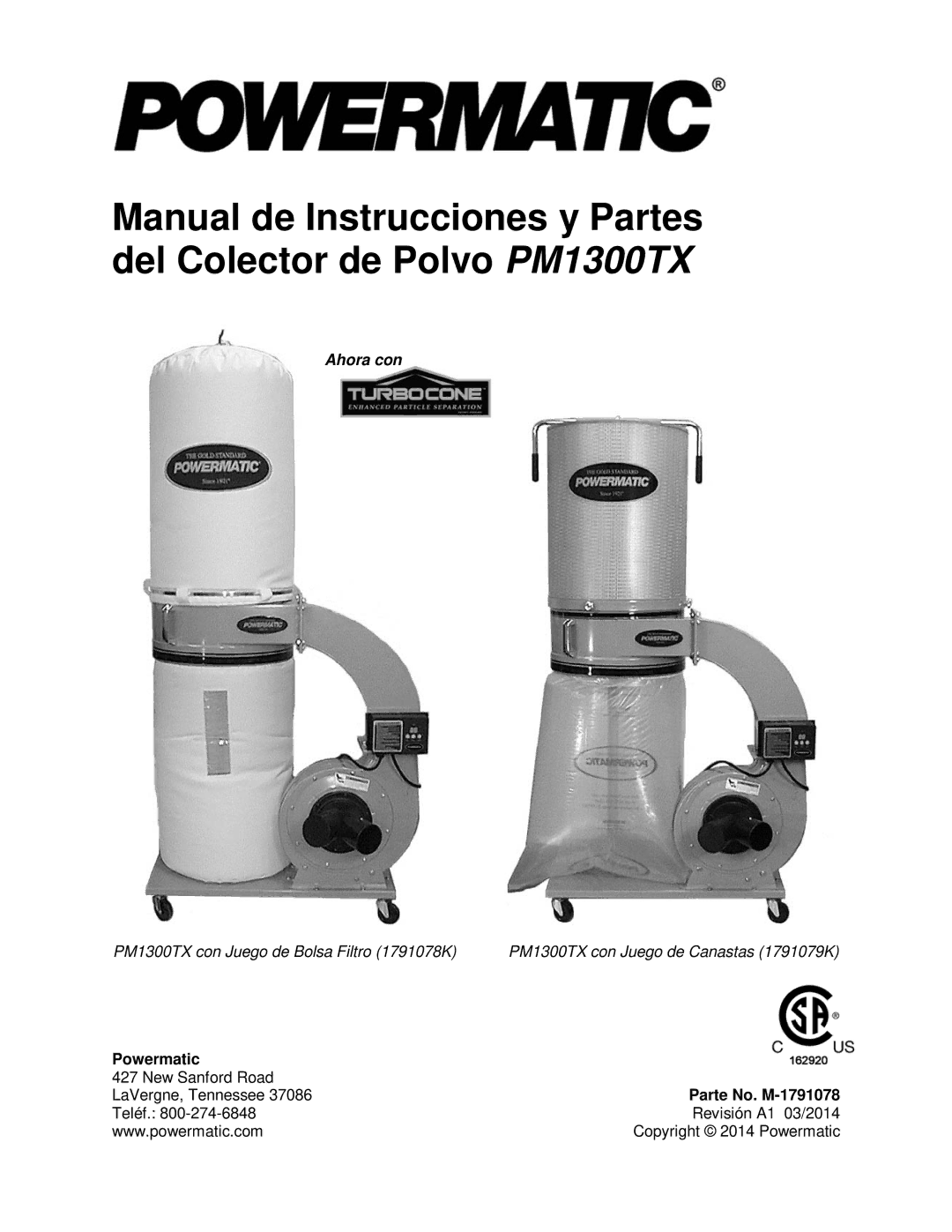 Powermatic PM1300TX manual Ahora con, Parte No. M-1791078 