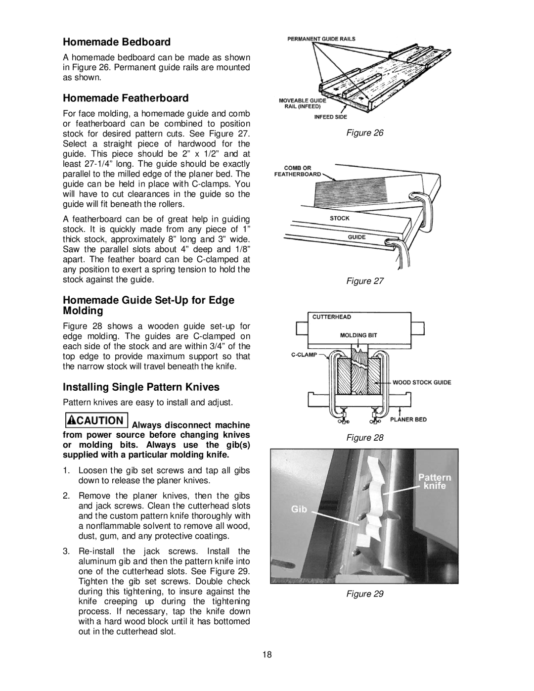 Powermatic PM15 operating instructions Homemade Bedboard, Homemade Featherboard, Homemade Guide Set-Up for Edge Molding 