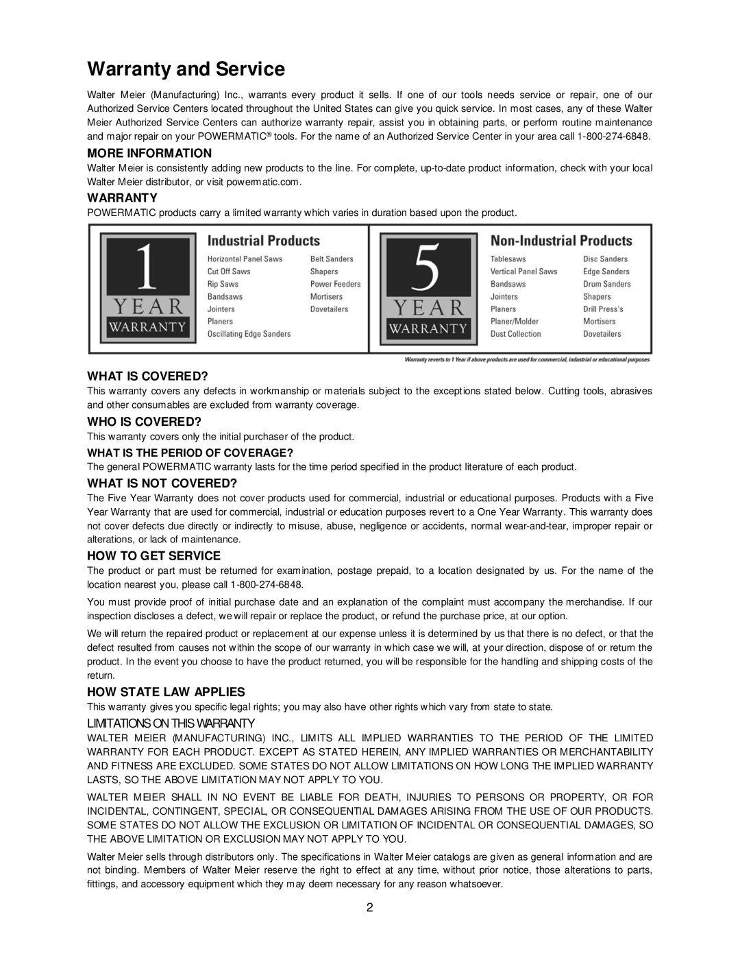 Powermatic PM15 operating instructions Warranty and Service, More Information 