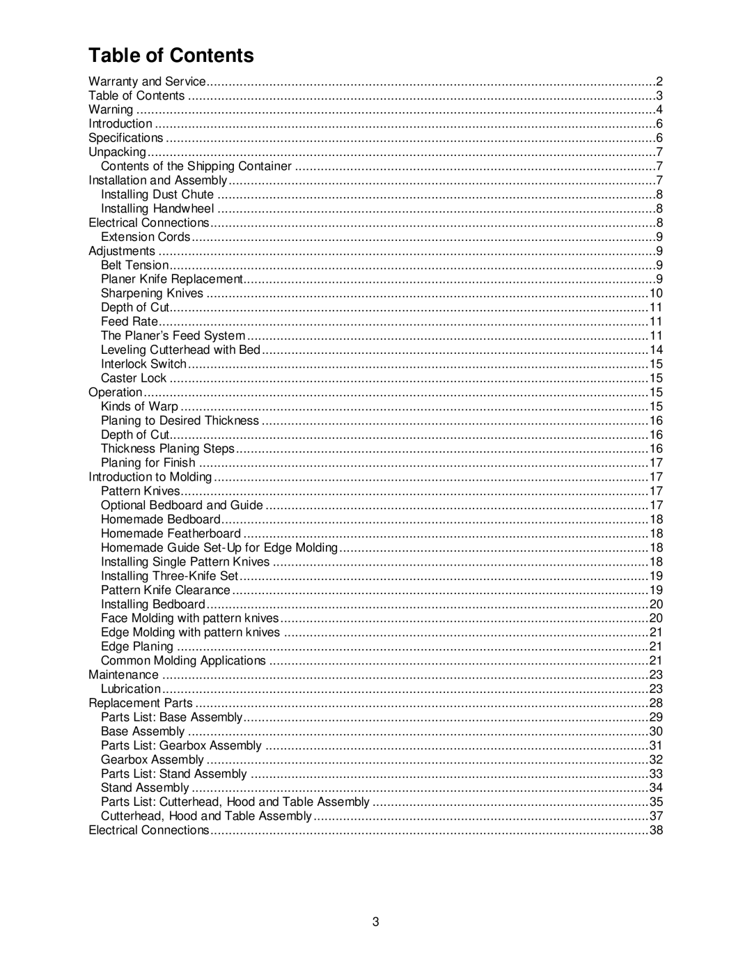 Powermatic PM15 operating instructions Table of Contents 