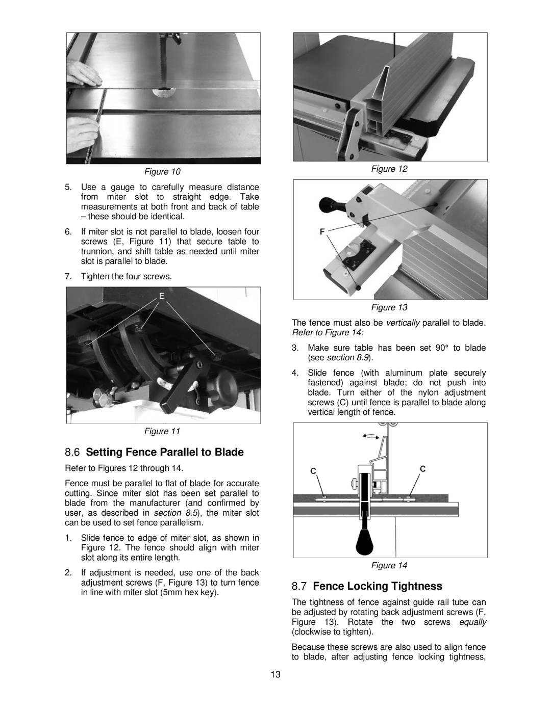 Powermatic PM1500 operating instructions Setting Fence Parallel to Blade, Fence Locking Tightness 