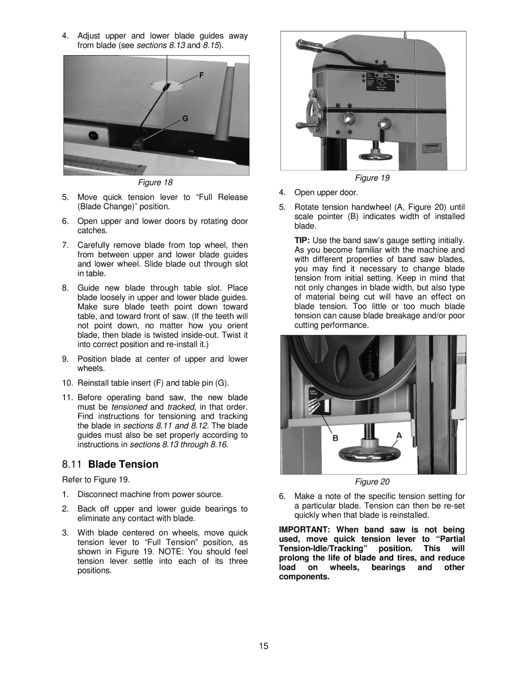 Powermatic PM1500 operating instructions Blade Tension 