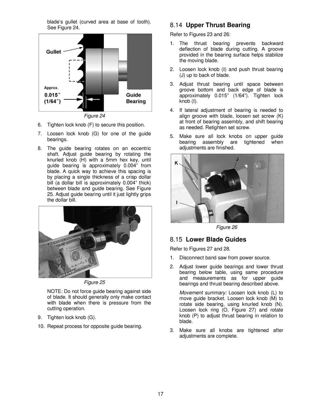 Powermatic PM1500 operating instructions Upper Thrust Bearing, Lower Blade Guides 