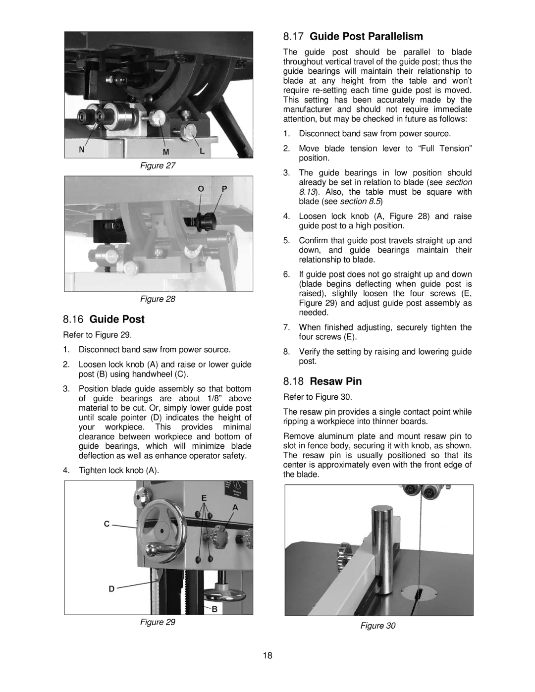 Powermatic PM1500 operating instructions Guide Post Parallelism, Resaw Pin 