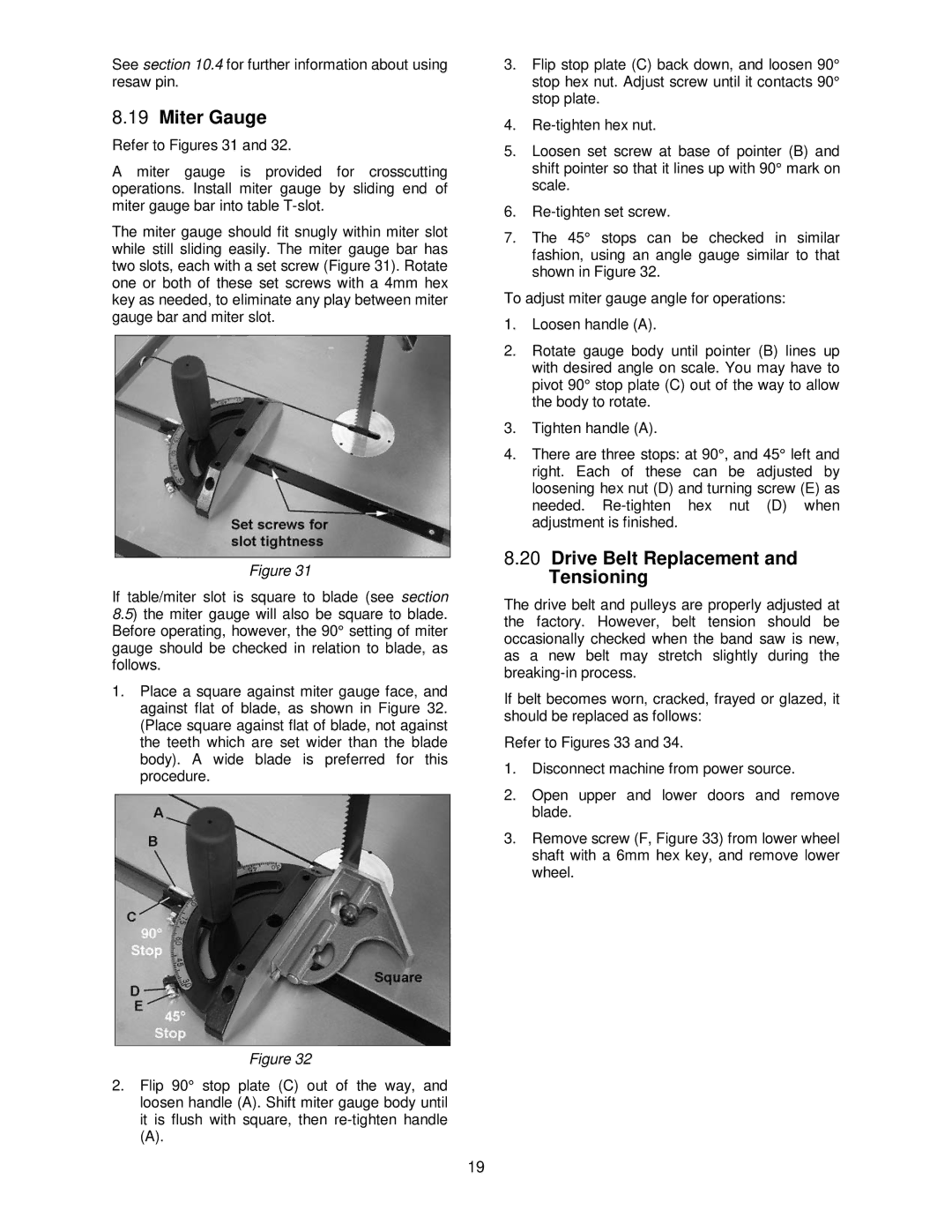 Powermatic PM1500 operating instructions Miter Gauge, Drive Belt Replacement and Tensioning 