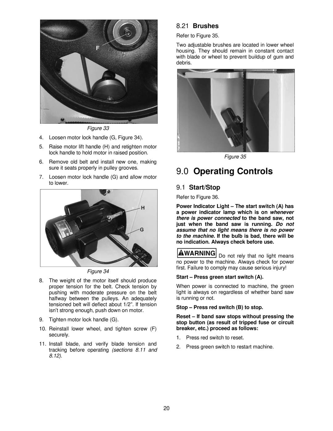 Powermatic PM1500 operating instructions Operating Controls, Brushes, Start/Stop 