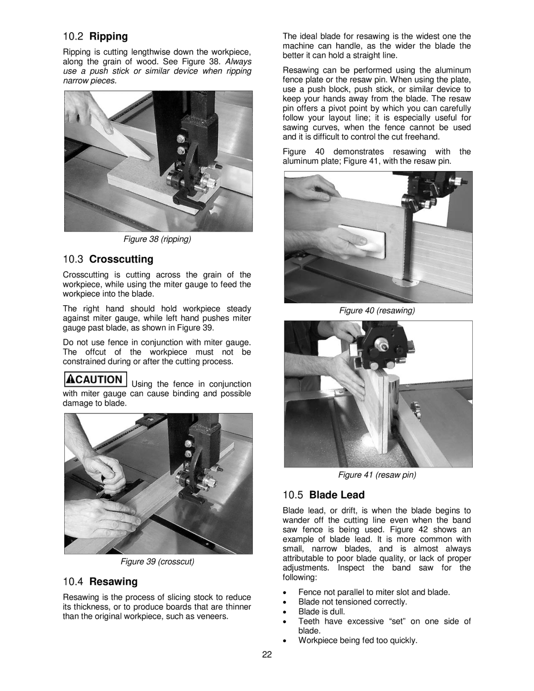 Powermatic PM1500 operating instructions Ripping, Crosscutting, Resawing, Blade Lead 