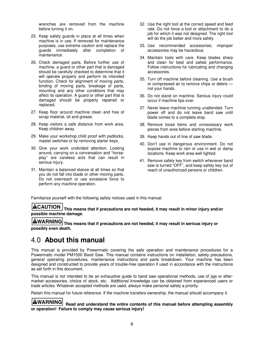 Powermatic PM1500 operating instructions About this manual 