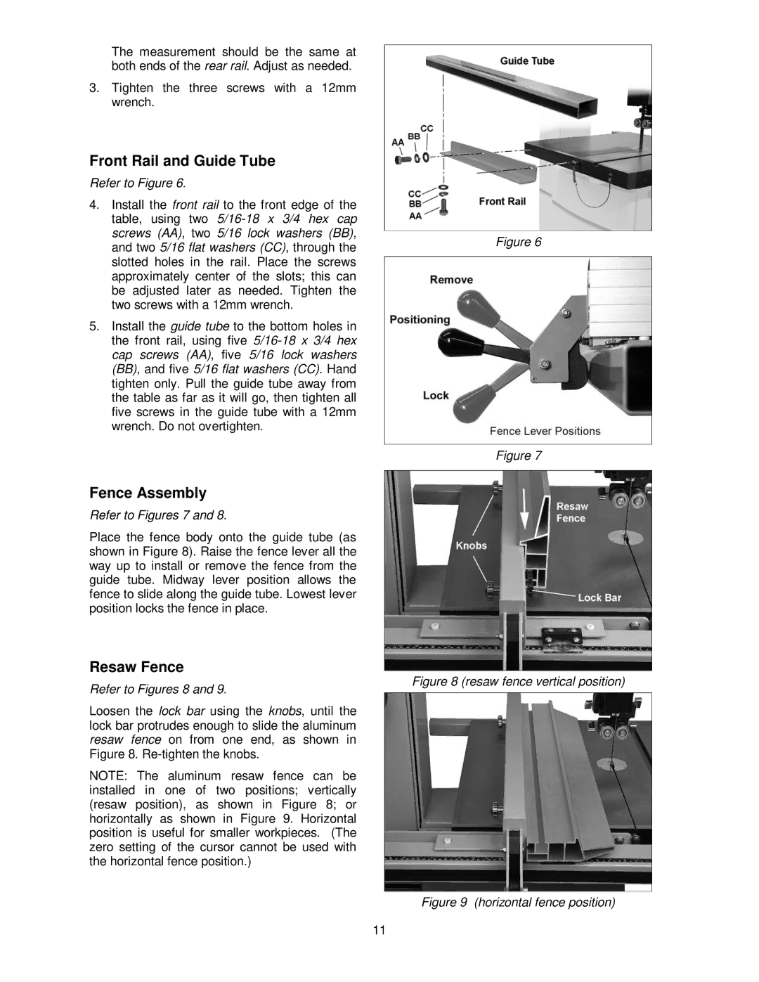 Powermatic PM1800 operating instructions Front Rail and Guide Tube, Fence Assembly, Resaw Fence 