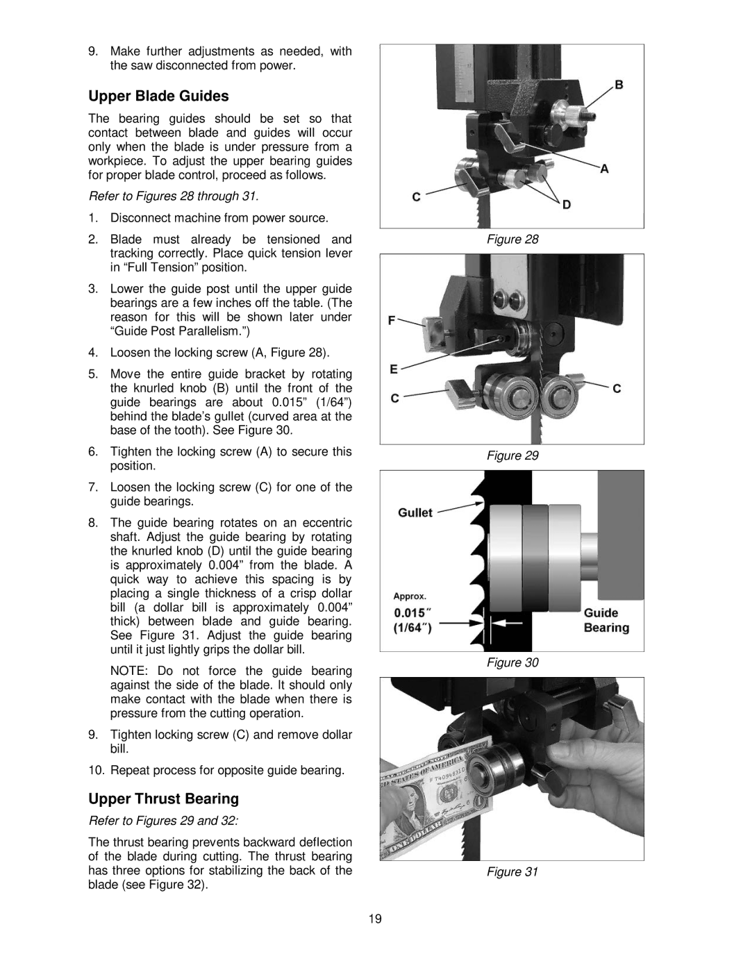 Powermatic PM1800 Upper Blade Guides, Upper Thrust Bearing, Refer to Figures 28 through, Refer to Figures 29 