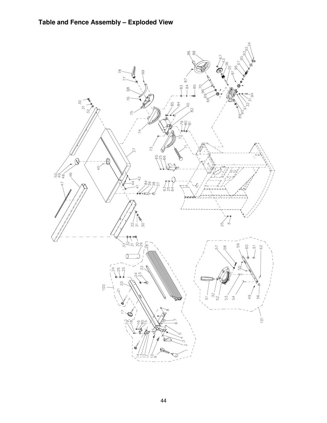 Powermatic PM1800 operating instructions Table and Fence Assembly Exploded View 