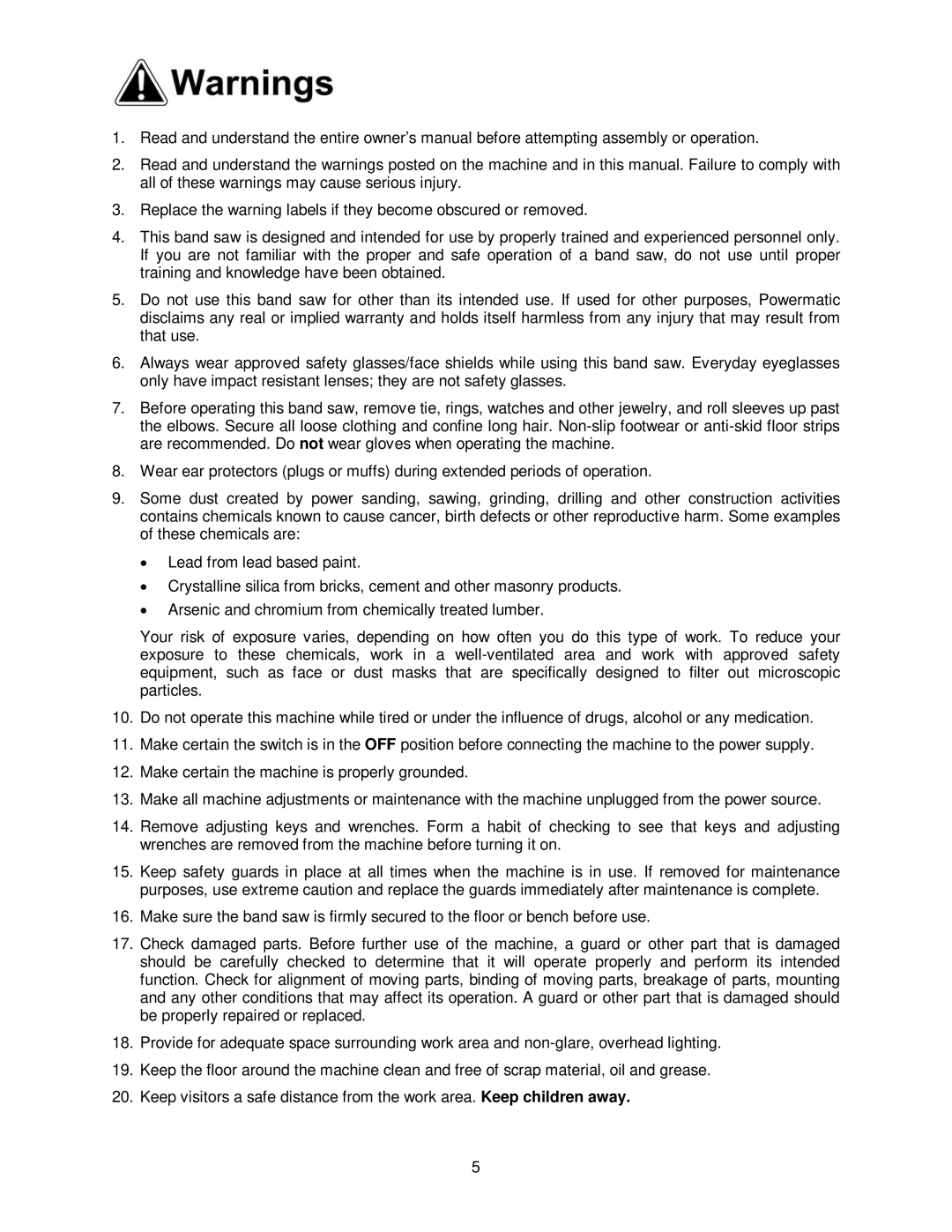 Powermatic PM1800 operating instructions 