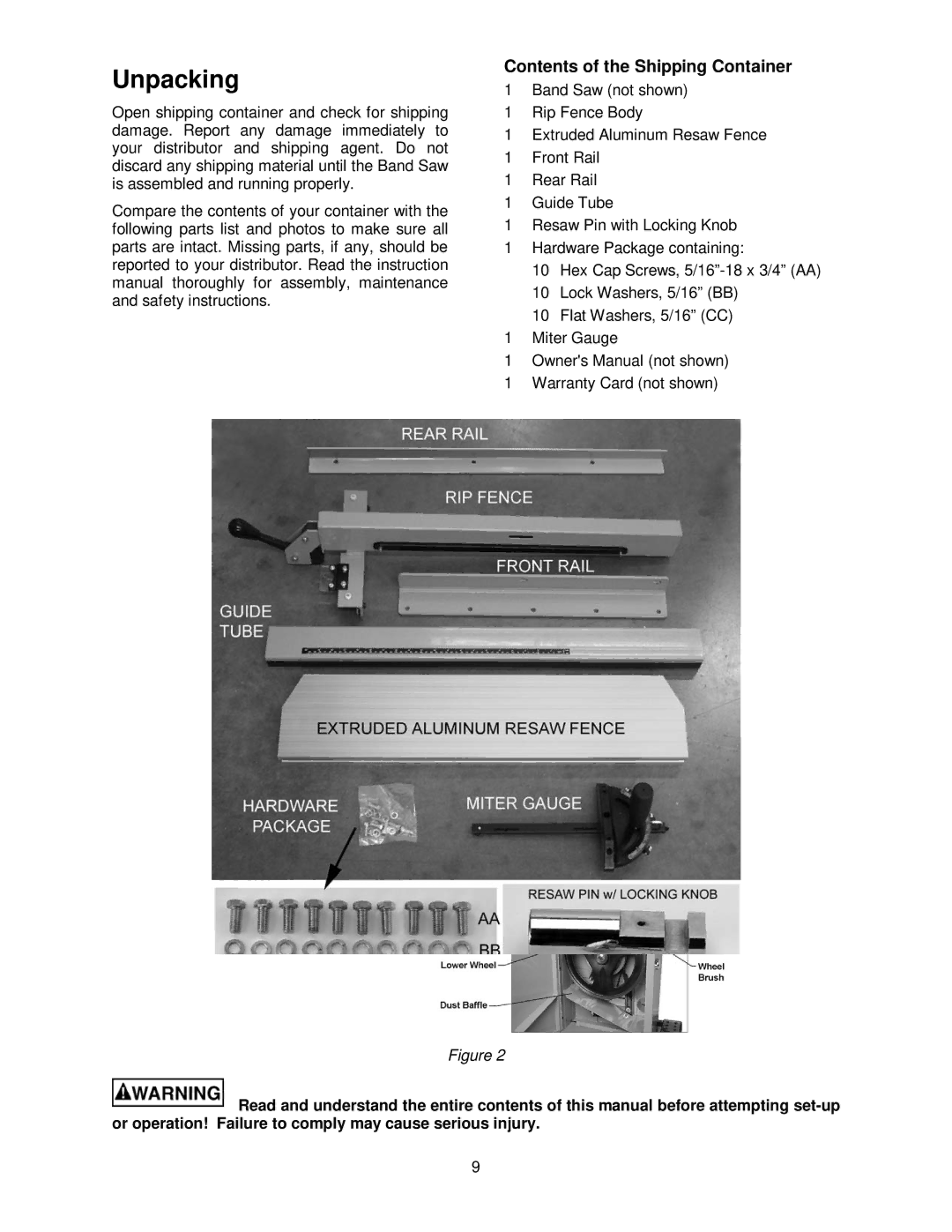 Powermatic PM1800 operating instructions Unpacking, Contents of the Shipping Container 