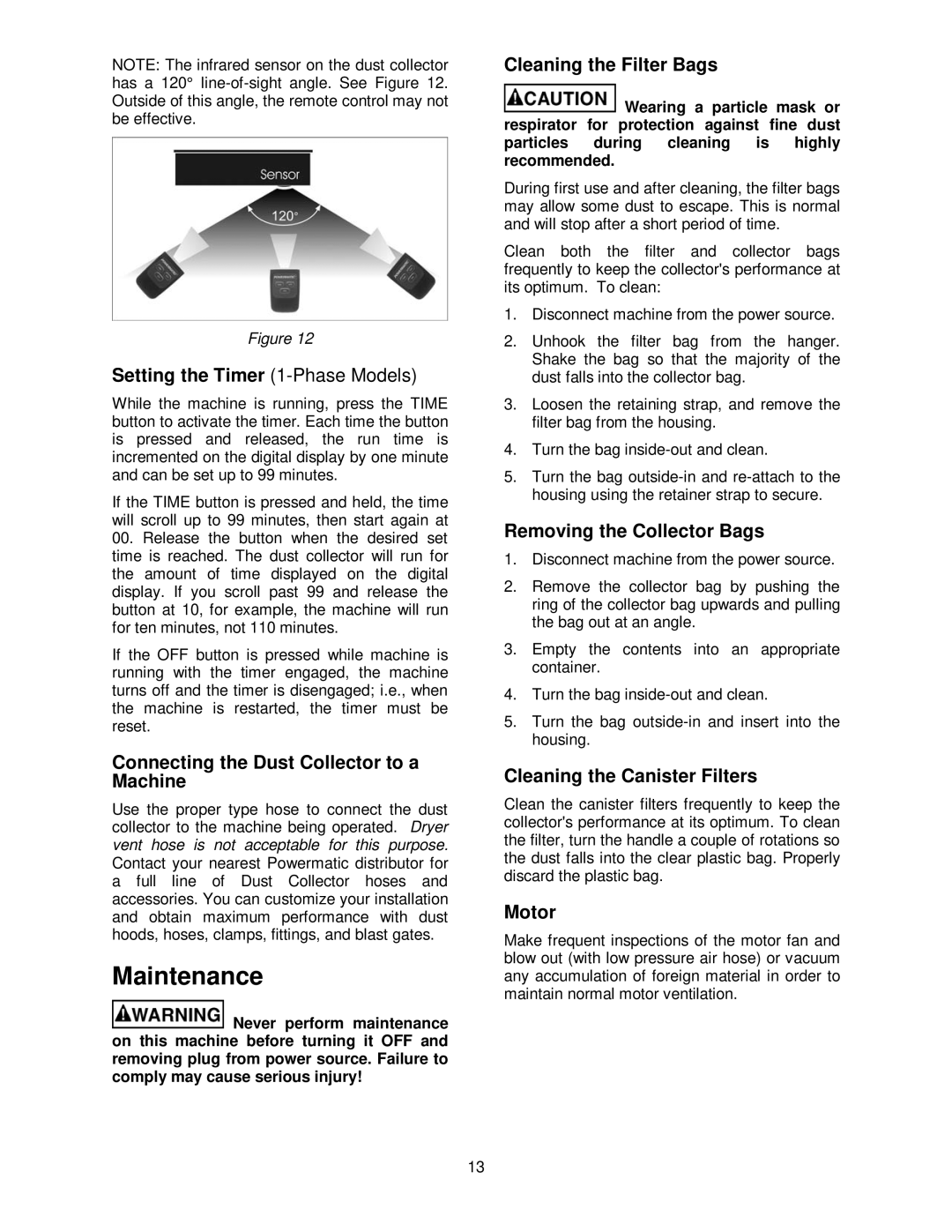 Powermatic PM1900TX manual Maintenance 