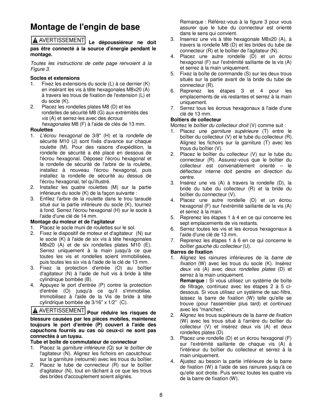 Powermatic PM1900TX manual Montage de lengin de base 