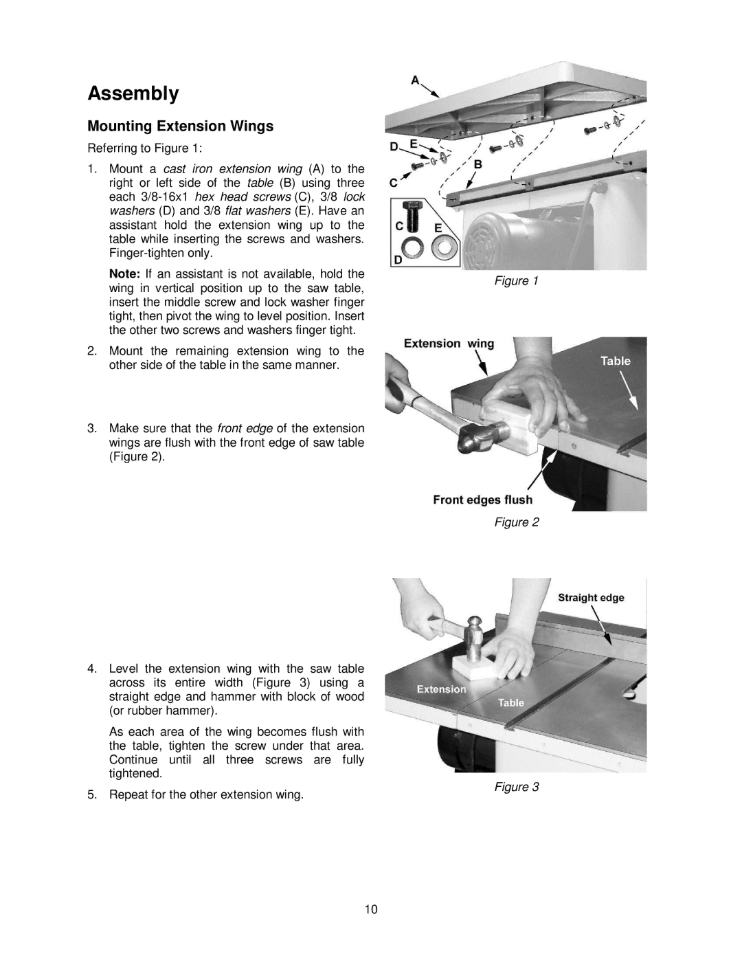 Powermatic PM2000 manual Assembly, Mounting Extension Wings 