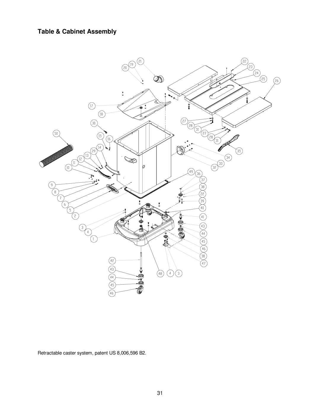 Powermatic PM2000 manual Retractable caster system, patent US 8,006,596 B2 