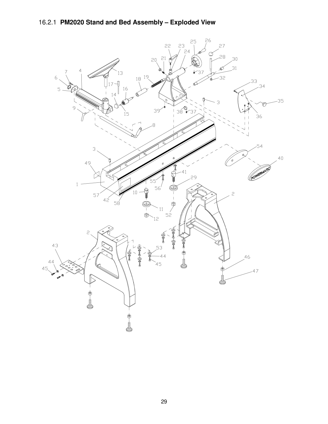 Powermatic manual 16.2.1 PM2020 Stand and Bed Assembly Exploded View 