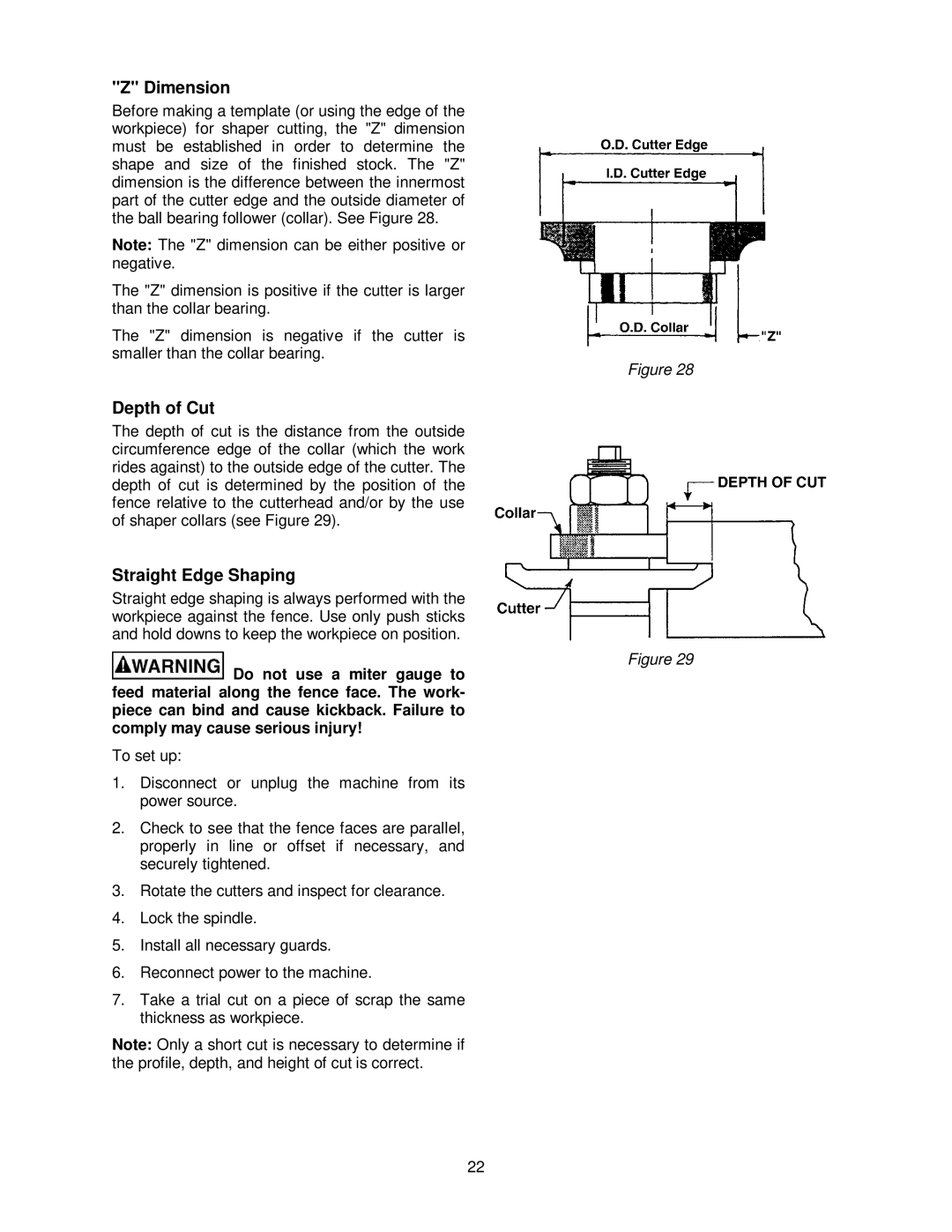 Powermatic PM2700 operating instructions Dimension, Depth of Cut, Straight Edge Shaping 