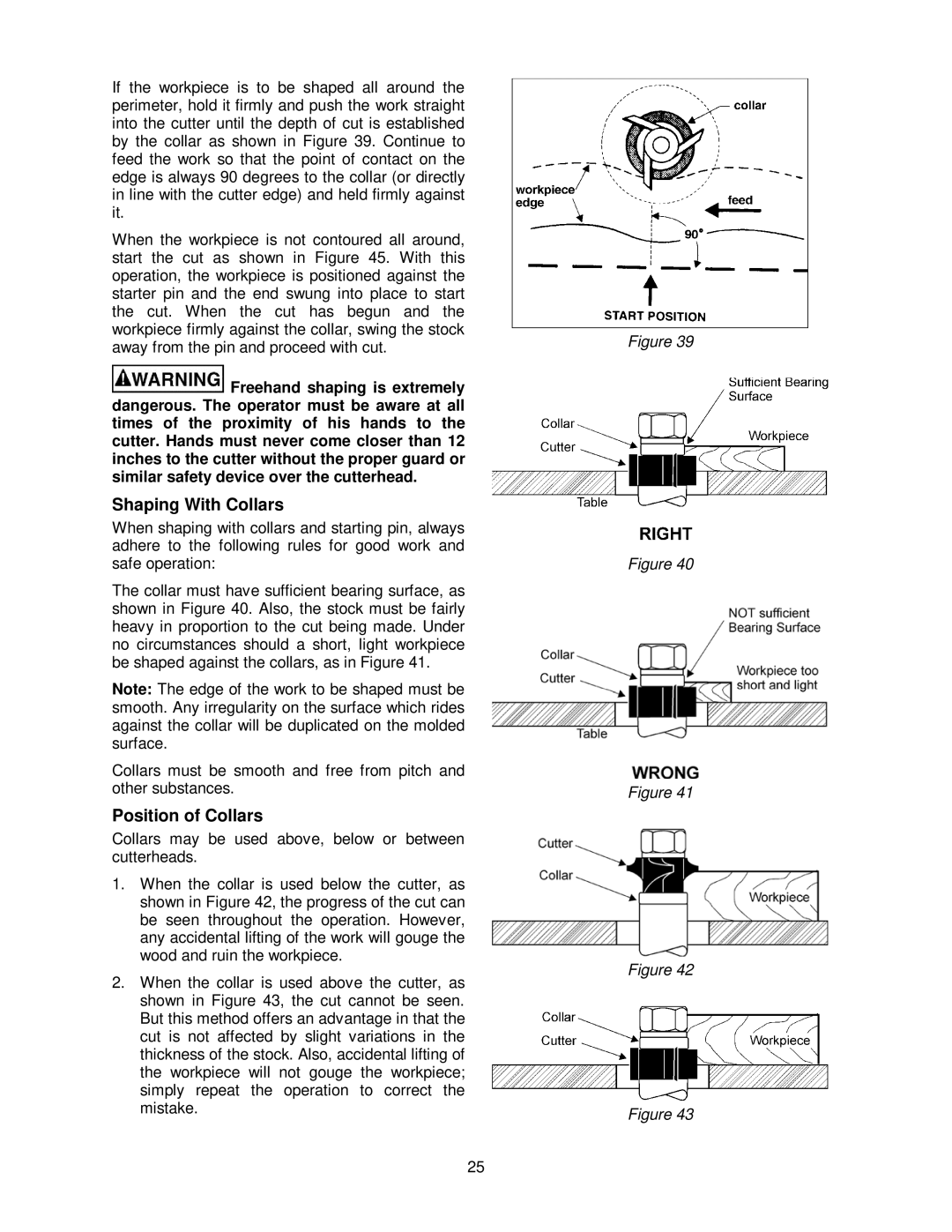 Powermatic PM2700 operating instructions Shaping With Collars, Position of Collars 