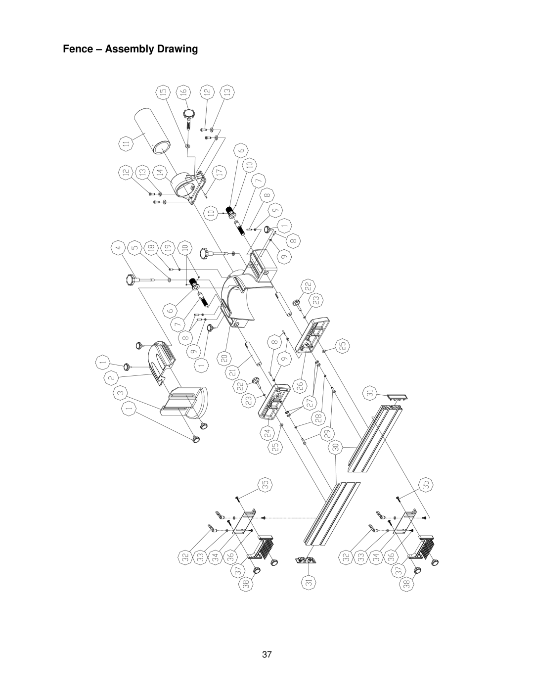 Powermatic PM2700 operating instructions Fence Assembly Drawing 