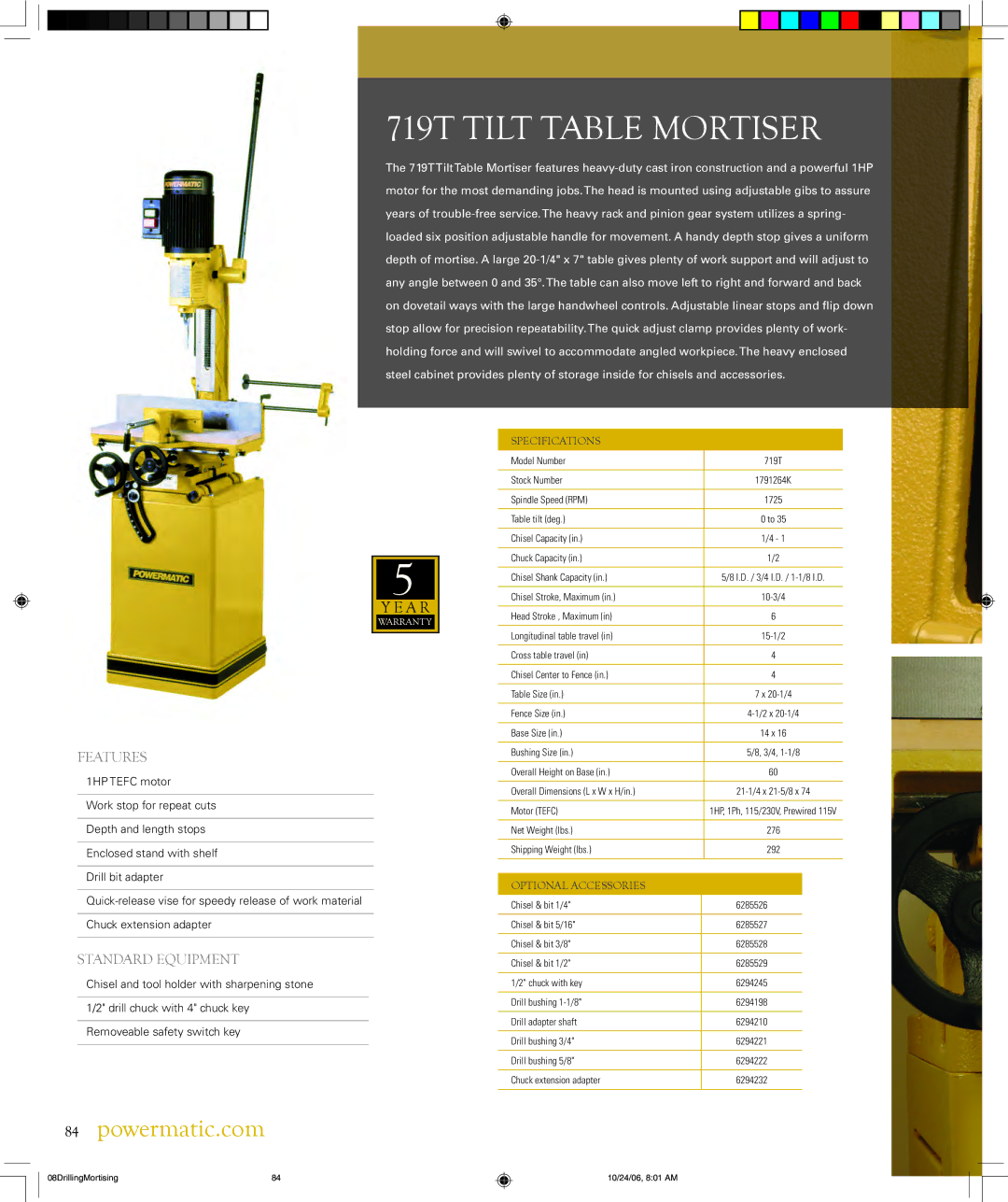 Powermatic PM2800 warranty 719T Tilt Table Mortiser 