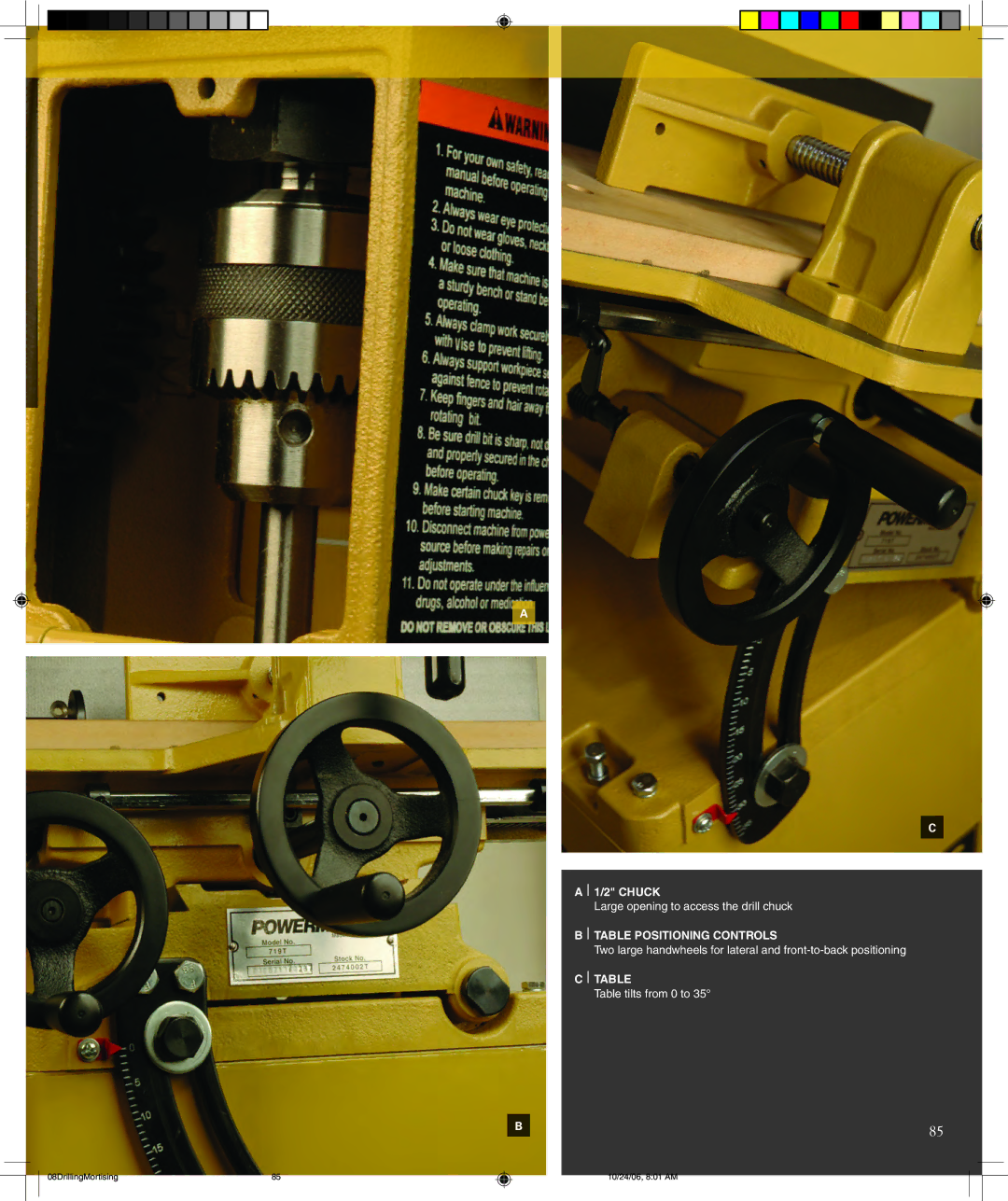 Powermatic PM2800 warranty Table Positioning Controls 