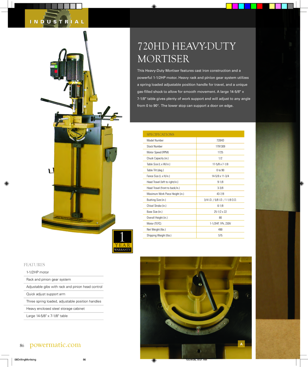 Powermatic PM2800 warranty 720HD HEAVY-DUTY Mortiser 