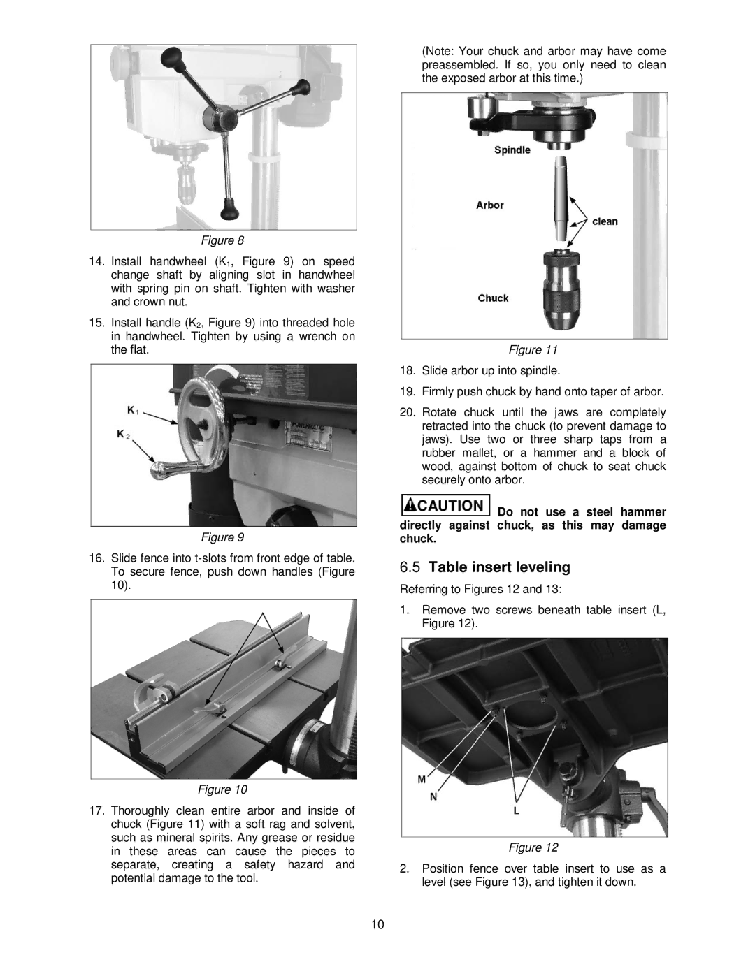 Powermatic PM2800B operating instructions Table insert leveling 