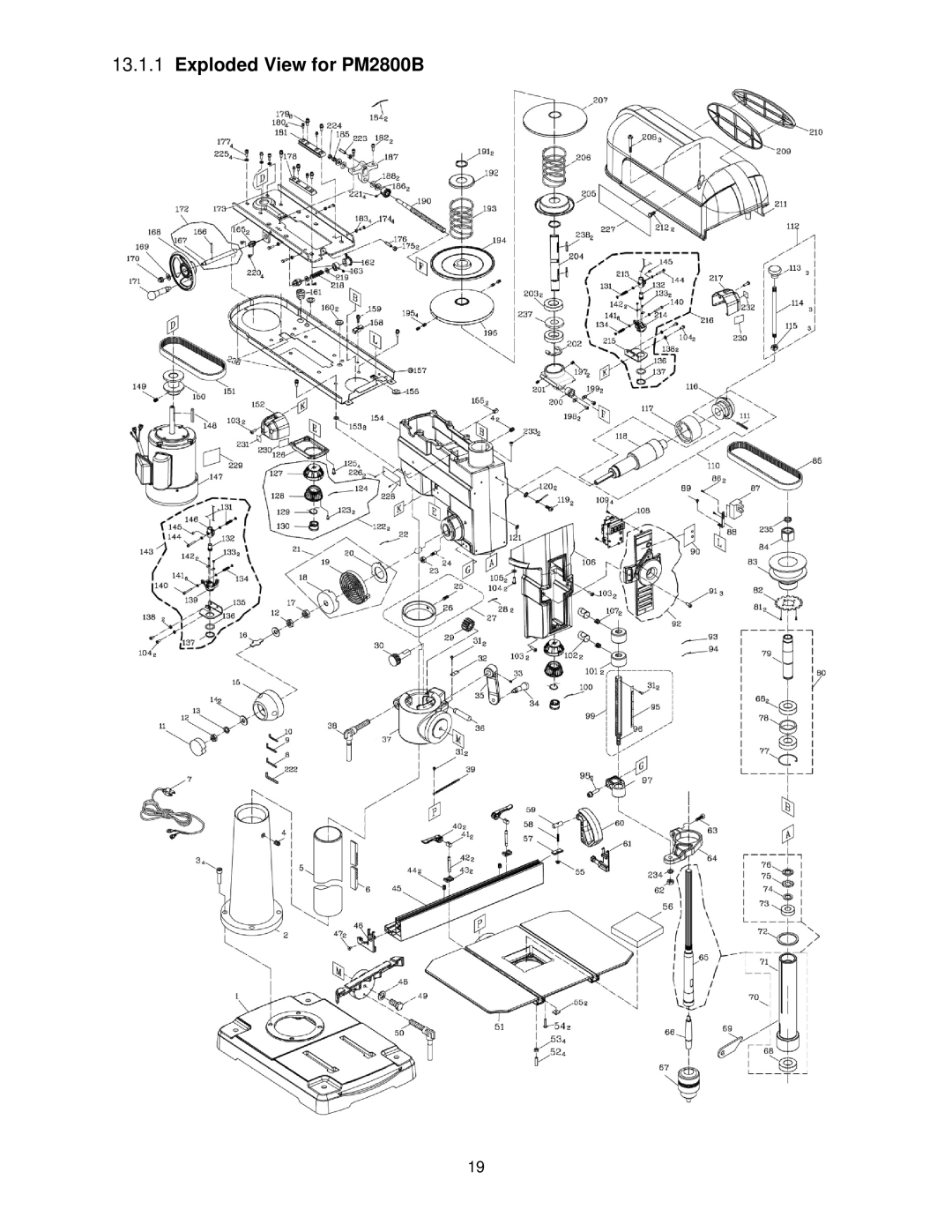 Powermatic operating instructions Exploded View for PM2800B 