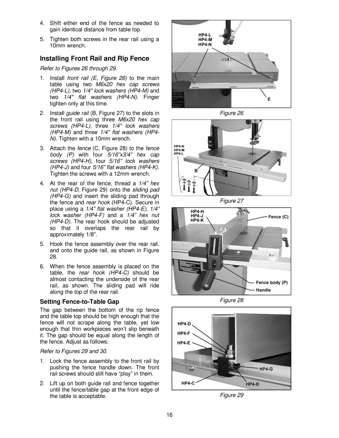 Powermatic PWBS-14CS operating instructions Installing Front Rail and Rip Fence, Refer to Figures 29 